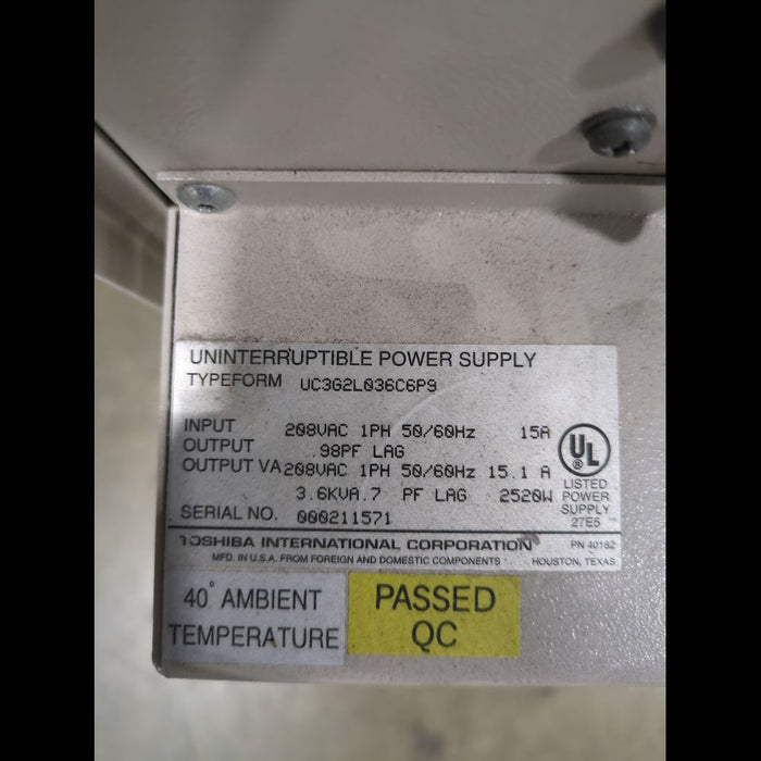 Toshiba UC3G2L036C6PS 3.6KVA Uninterruptible Power Supply On Casters - used medical equipment - image 5