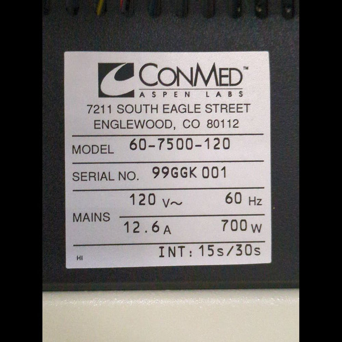 CONMED System 7500 ESU System On Rolling Cart With Cables & Gas Regulator - used medical equipment - image 4