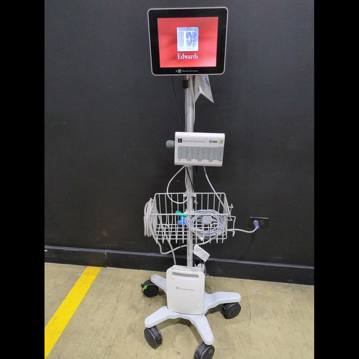 Edwards Lifesciences EV1000 Patient Monitor with Pump Unit & Databox on Rolling Stand - used medical equipment - image 1