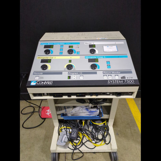 CONMED System 7500 ESU System On Rolling Cart With Cables & Gas Regulator - used medical equipment - image 1