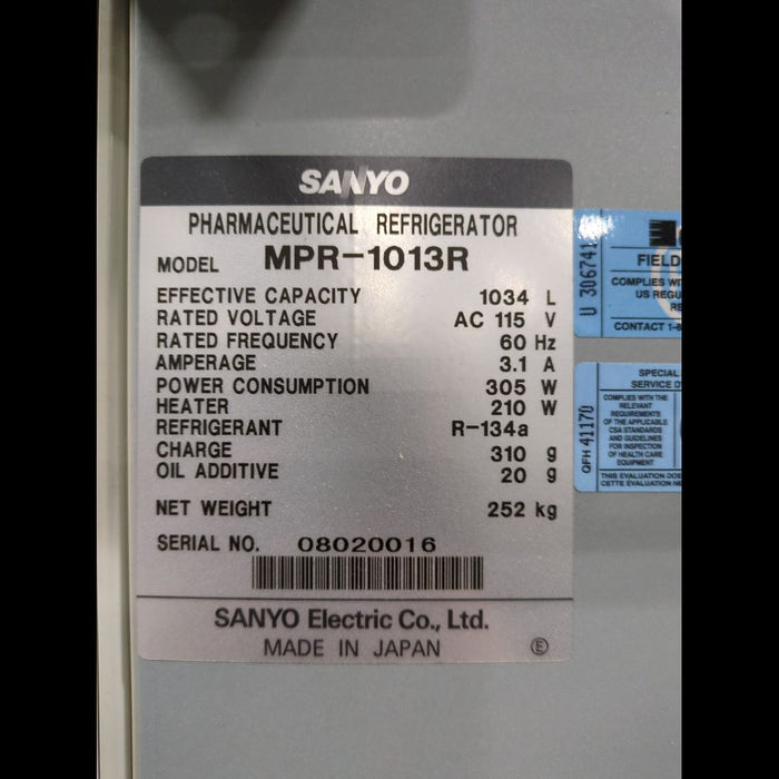 Sanyo MPR-1013R Sliding Glass Door Lab Refrigerator With Wire Shelves - used medical equipment - image 5